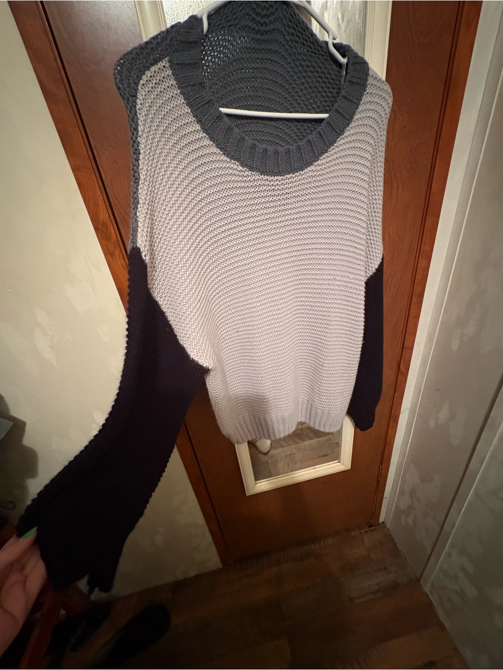 new directions Two-Tone Crewneck Sweater in Light Gray and Charcoal